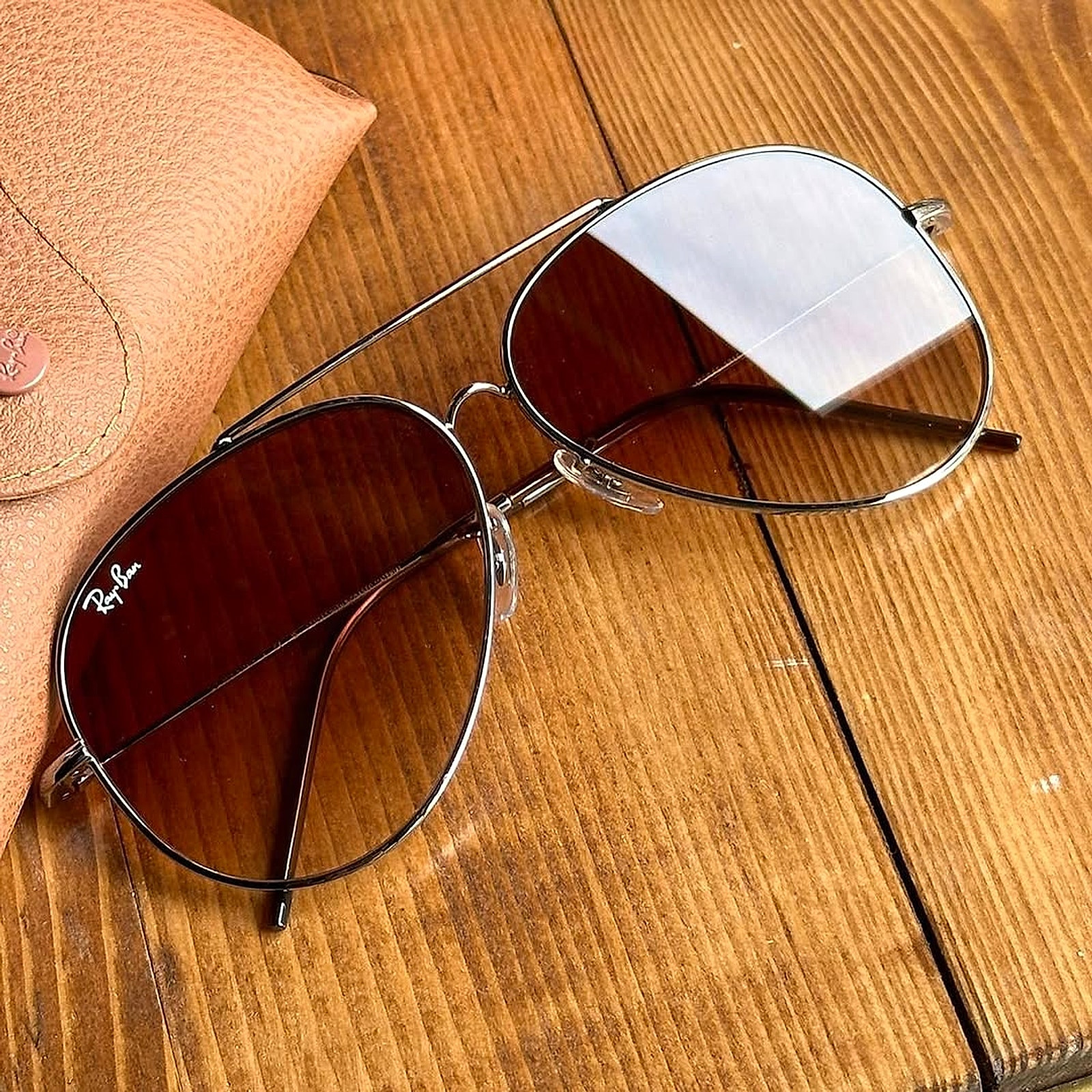 Aviator Reverse Silver Brown Degrade RBR0101S 62mm