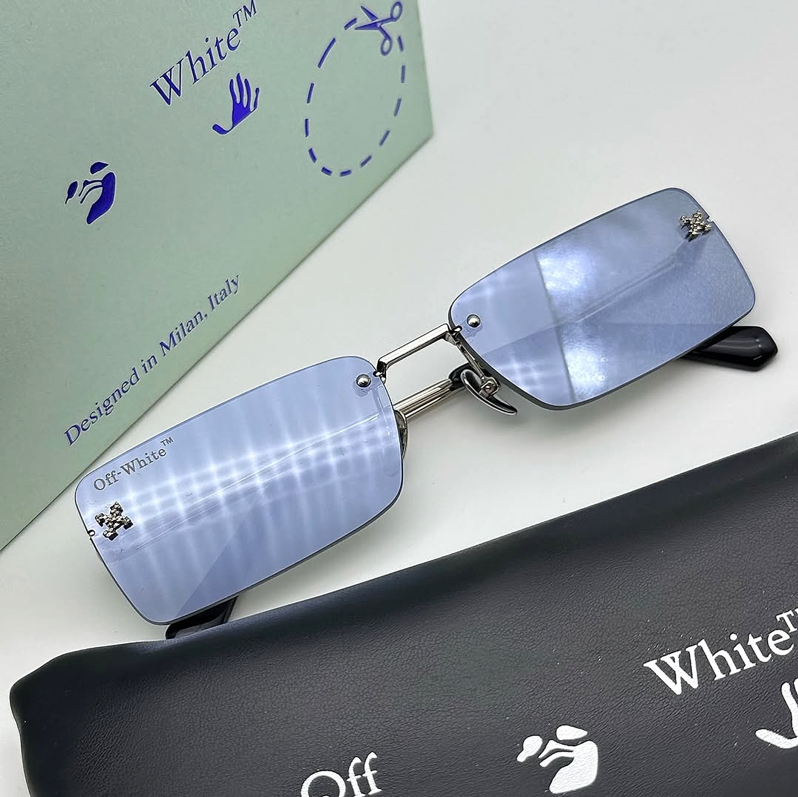 OW Riccione rectangular frame silver tone sunglasses